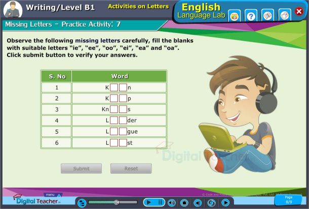 English language lab writing level b1 missing letters practice activity by looking at the provided picture